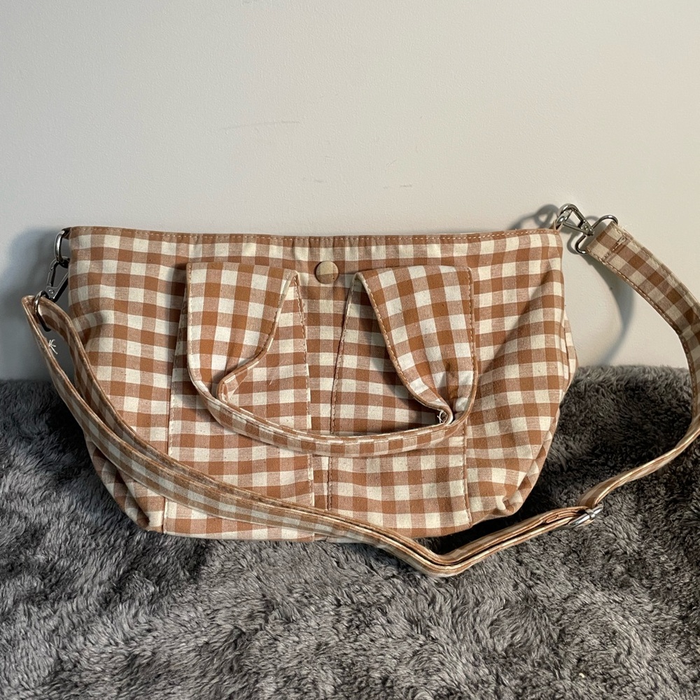 Zara Tan Checkered Crossbody Bag